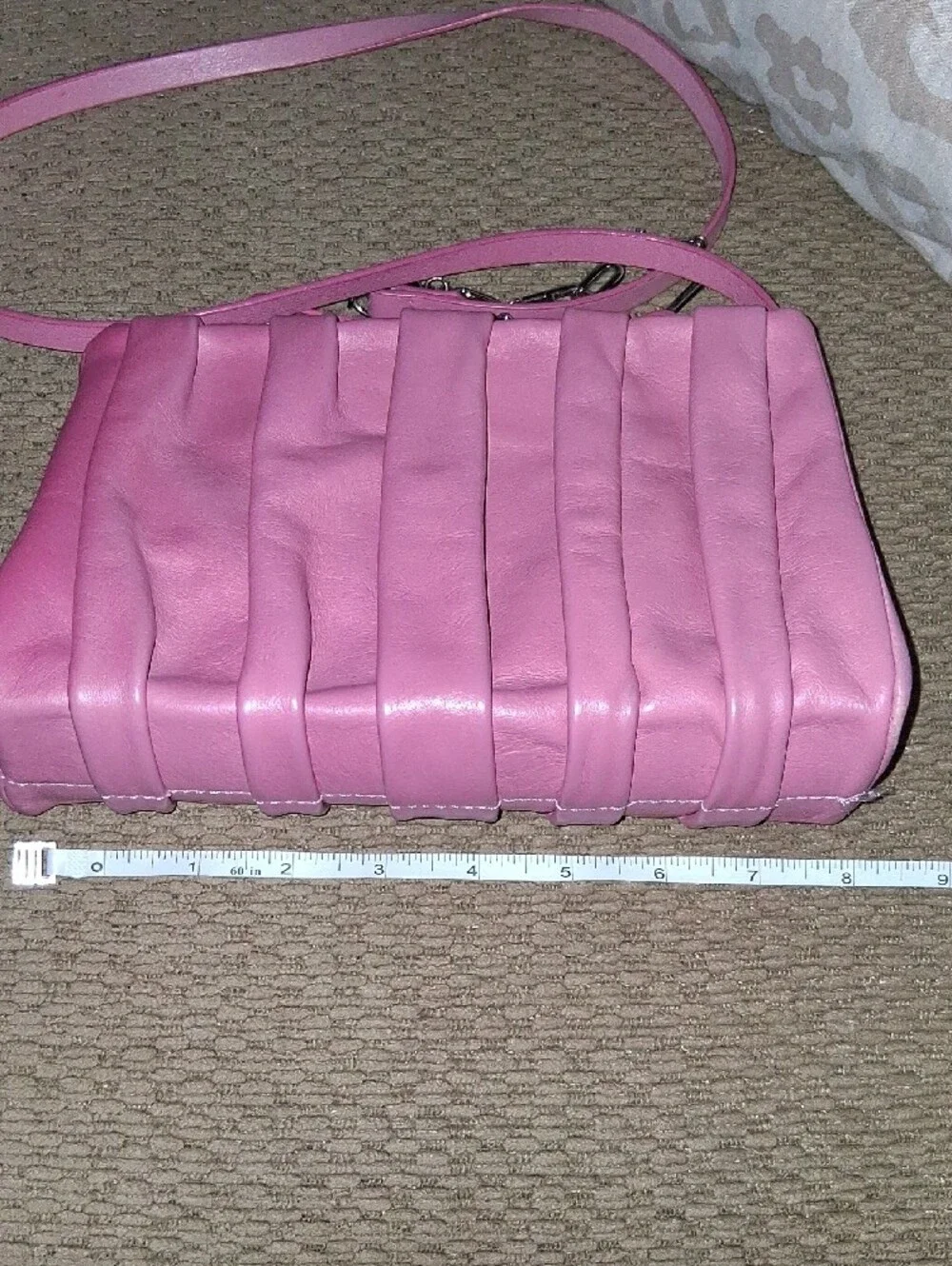 Schutz Pink Leather Pleated Crossbody Bag with Chain Accent